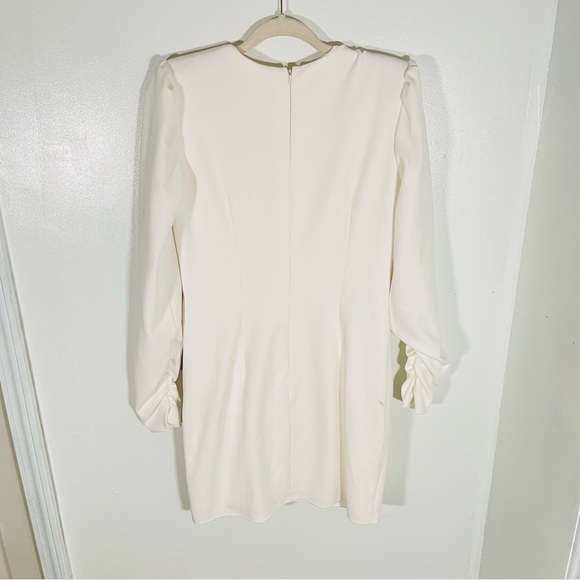NEW Tadashi Shoji Sabine Plunge V-Neck Twist-Front Long-Sleeve Mini Dress White - Picture 12 of 12